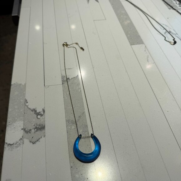 Alexis Bittar Lucite Horseshoe Pendant Necklace – Blue Crescent - Picture 3 of 3